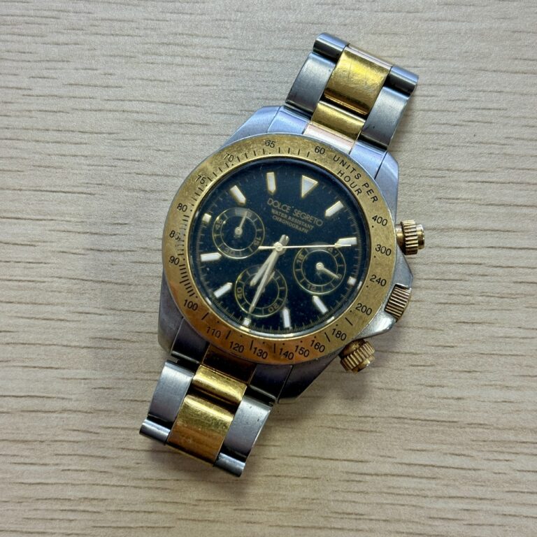 藤沢市長後の買取ふじで買取したDOLCE SEGRETO ドルチェセグレートのブラック文字盤クロノグラフ腕時計